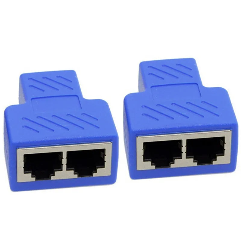 RJ45 network tee splitter adapter in white, yellow, red, blue, or black with 2PCS packaging