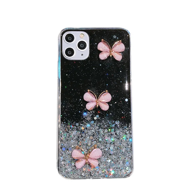 Butterfly glitter starry sky TPU phone case for iPhone with drop protection in transparent blue