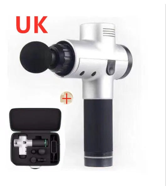 Deep tissue massage gun with 4 massage heads, 20 speed levels, quiet motor, 2400mAh battery, black and white options