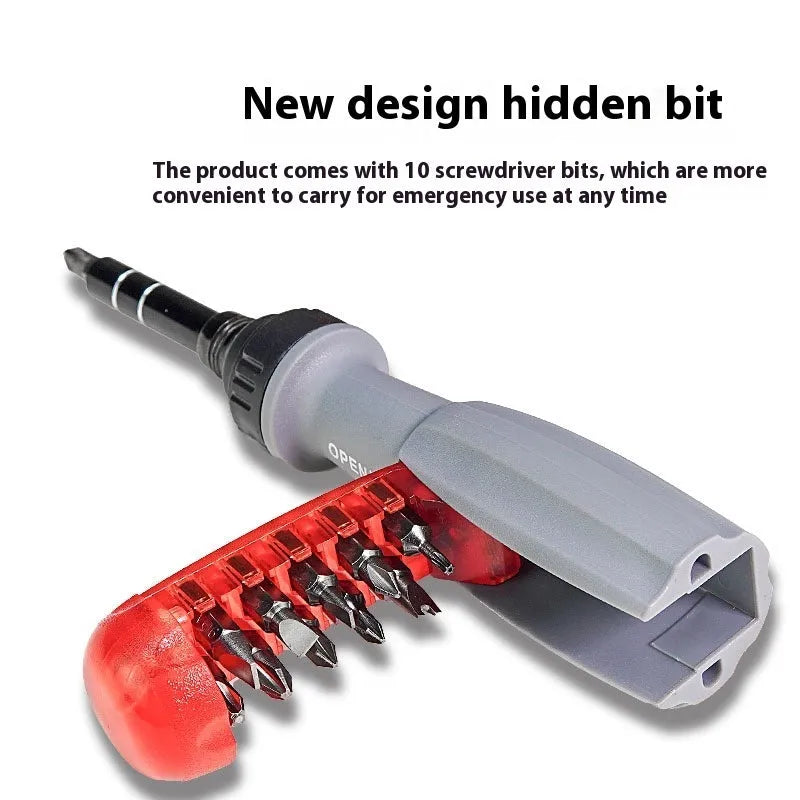 Ratchet two-way retractable screw bits set shaped screwdriver with magnetic tip and ABS handle