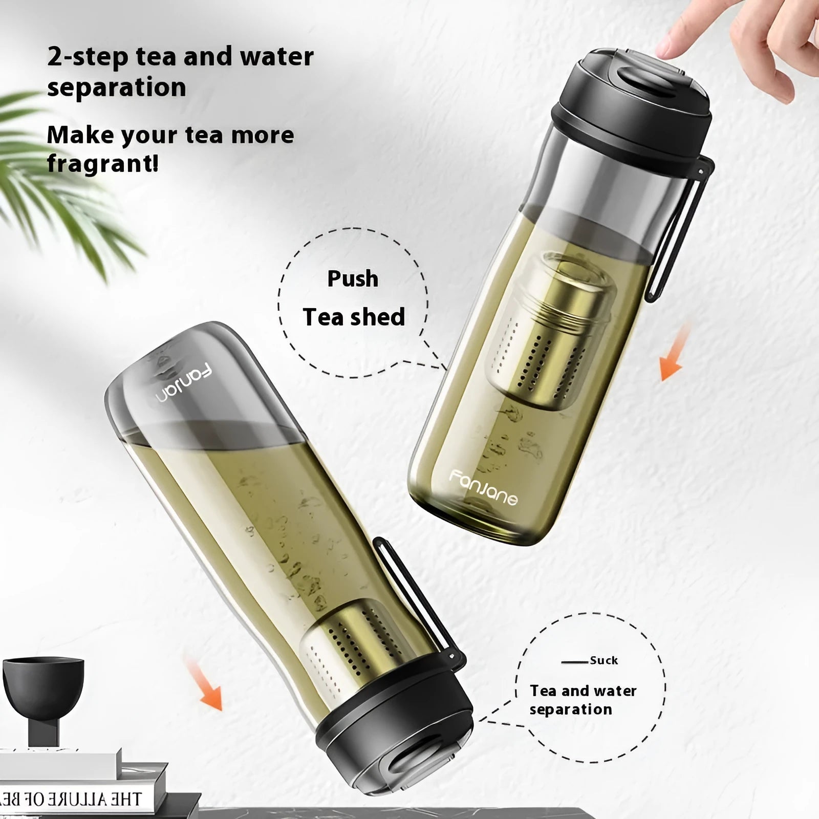 Magnetic bubble tea cup in black with insulated leather ring, Tritan construction