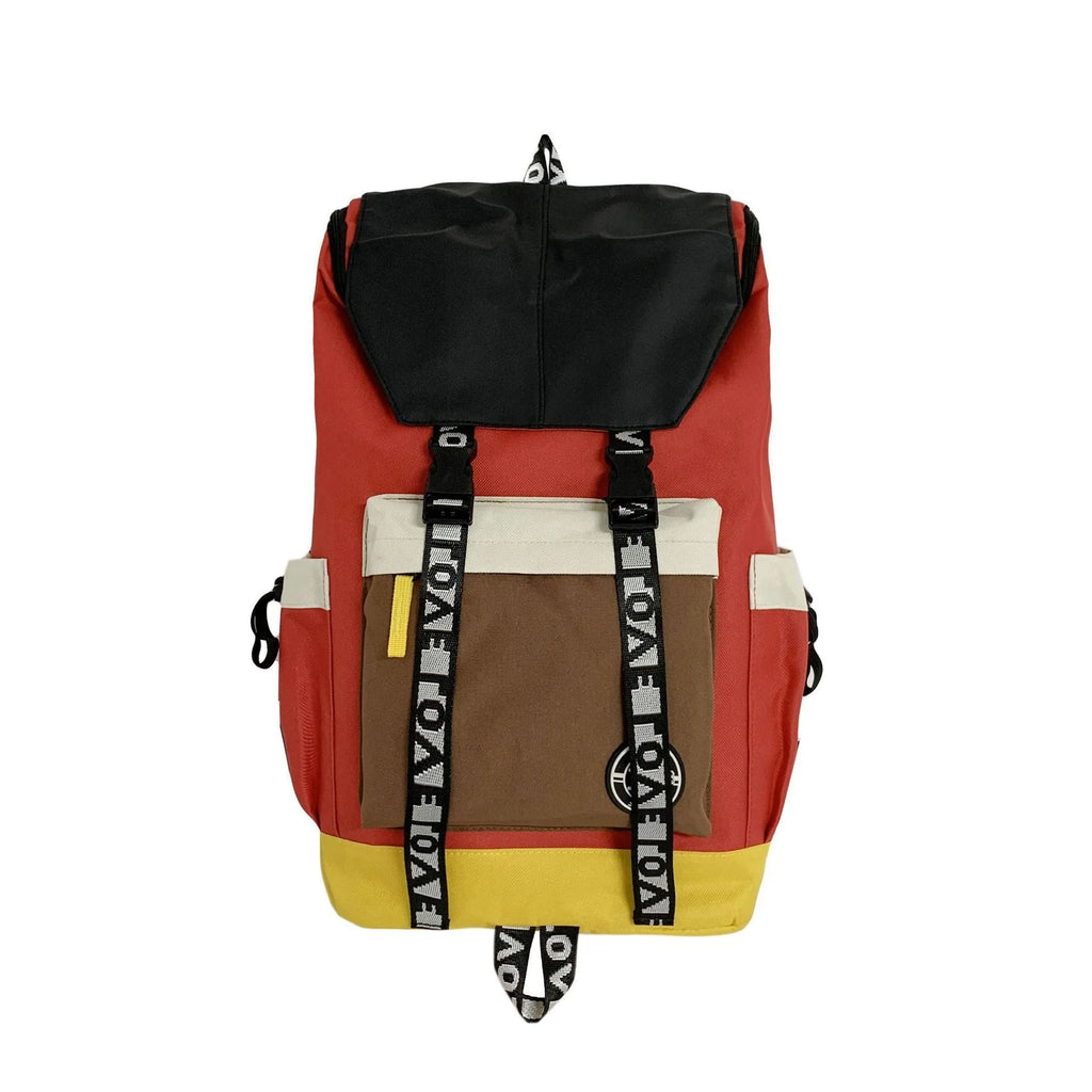 Oxford cloth school backpack showing three carrying methods with 32cm width dimensions