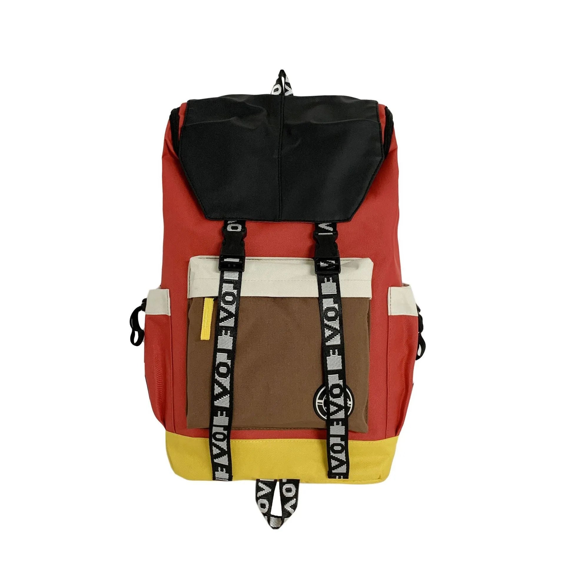 Oxford cloth school backpack showing three carrying methods with 32cm width dimensions