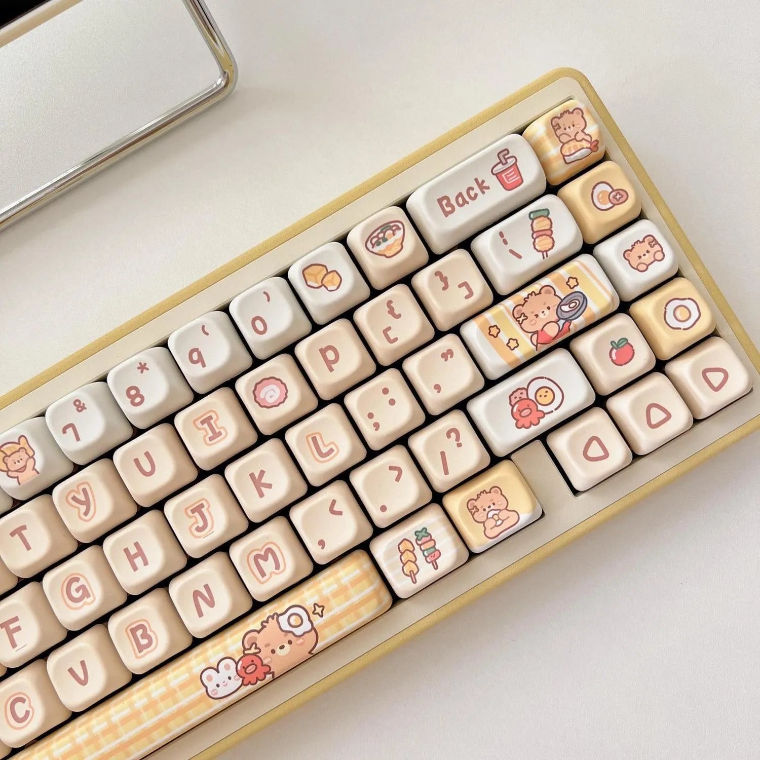 Rabbit Bear Restaurant themed PBT plastic keycaps for mechanical keyboards showing thermal sublimation printing