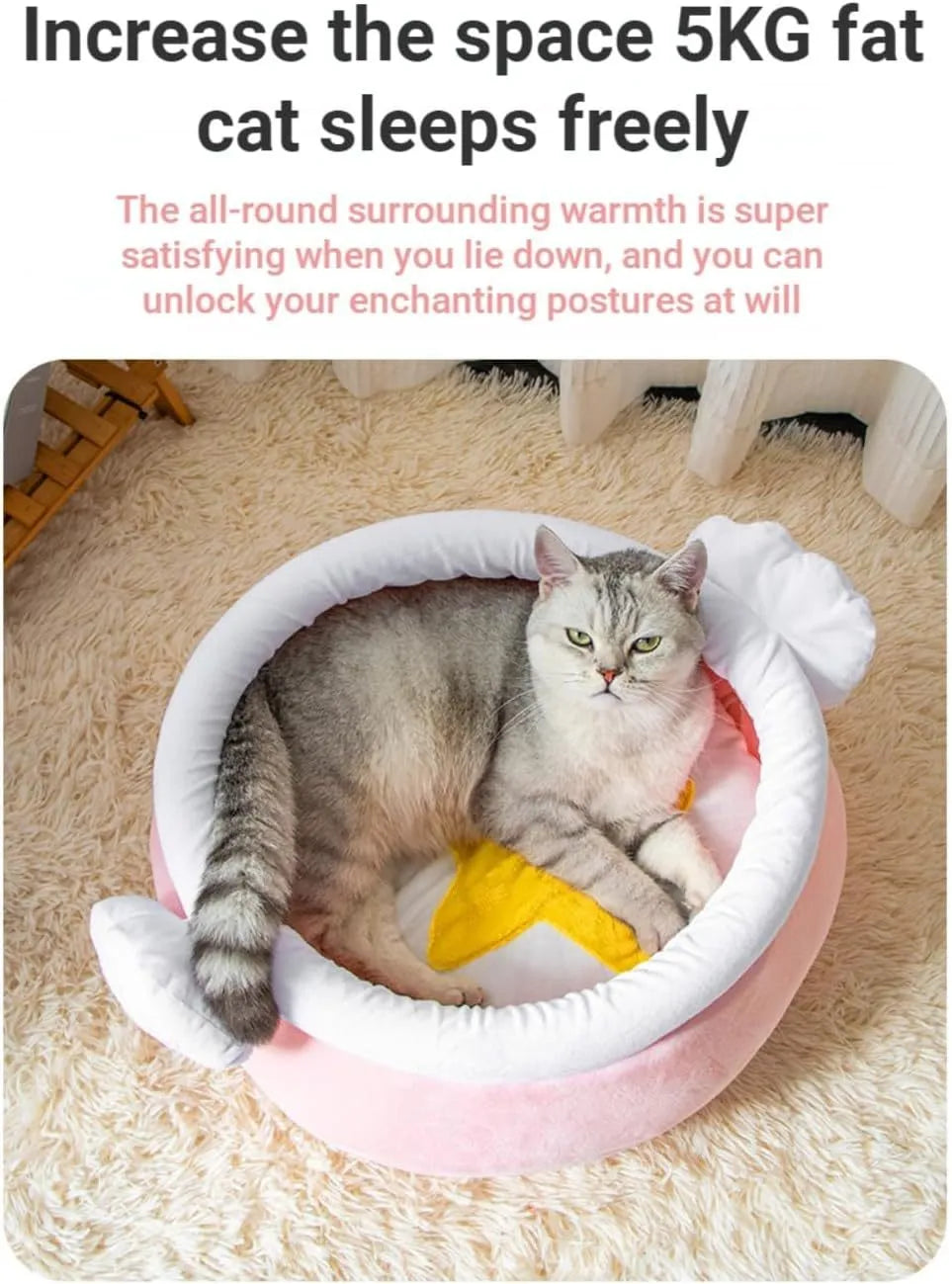 Pink honey pot shaped cat sofa bed with decorative wands and removable pad