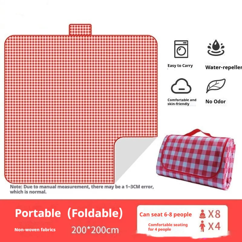 Thickened outdoor picnic mat in yellow grid non-woven fabric for camping