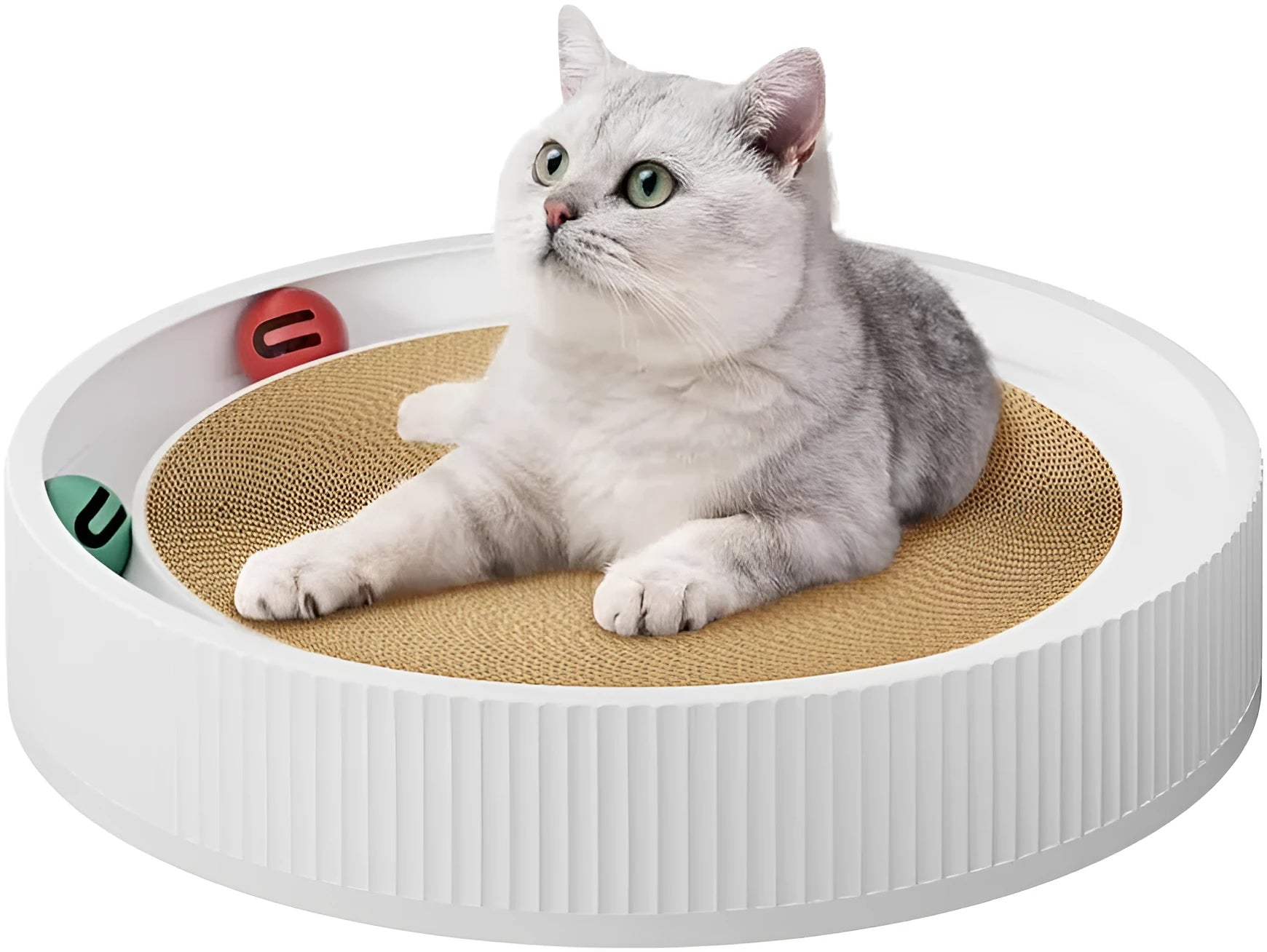 Large round cardboard cat scratching board with moving ball toys and replaceable core