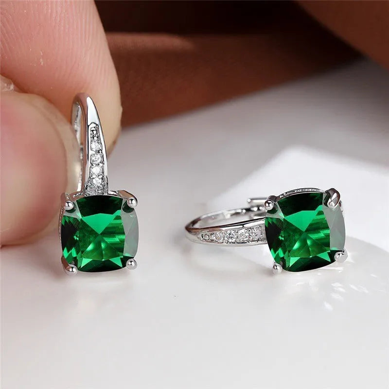 Square zircon geometric ear hook earrings in electroplated copper with Korean style design