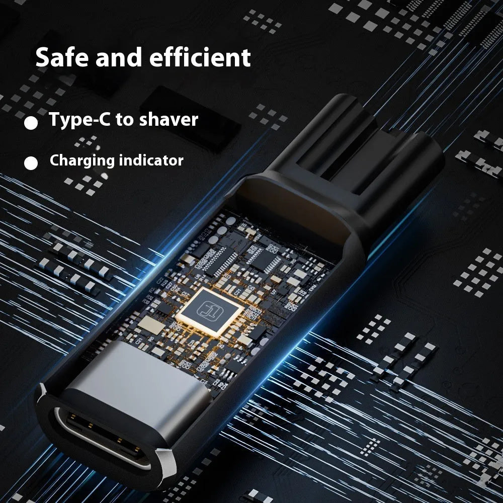 Black USB-C charging adapter for electric shavers with 8W power and 4.3V output