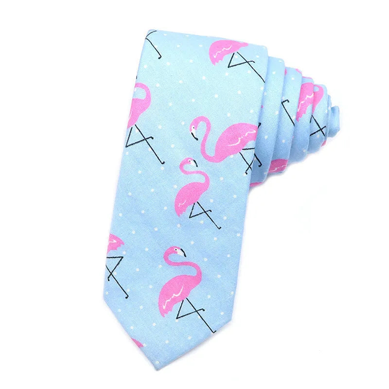 Narrow Korean-style cotton bow tie with a printed cartoon pattern.