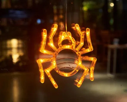 Halloween window hanging LED lights with spider, pumpkin and ghost designs on suction cups