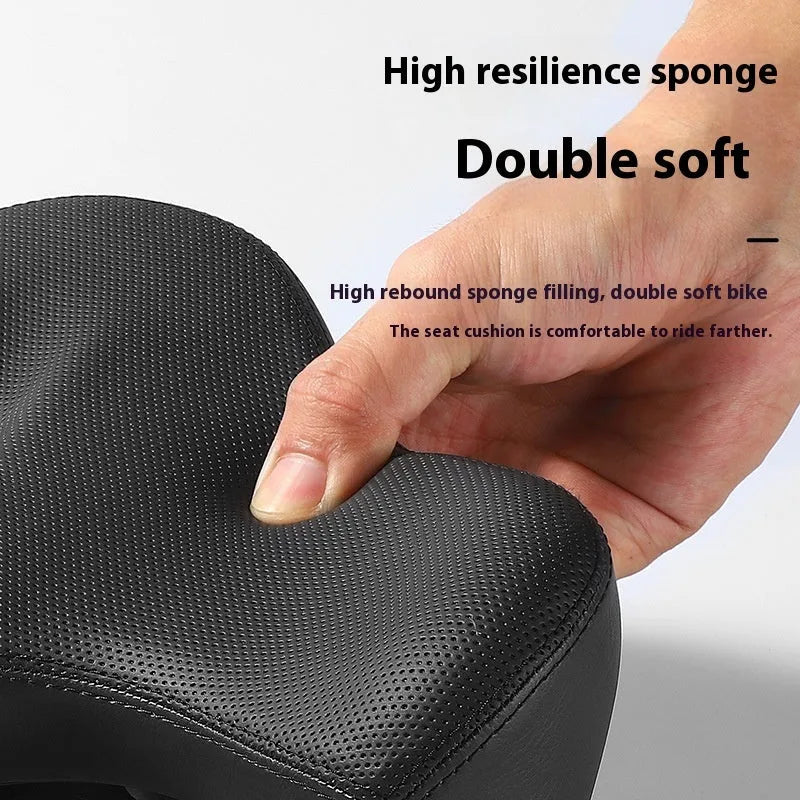 Black leather bicycle seat cushion with polyurethane foam for shock absorption