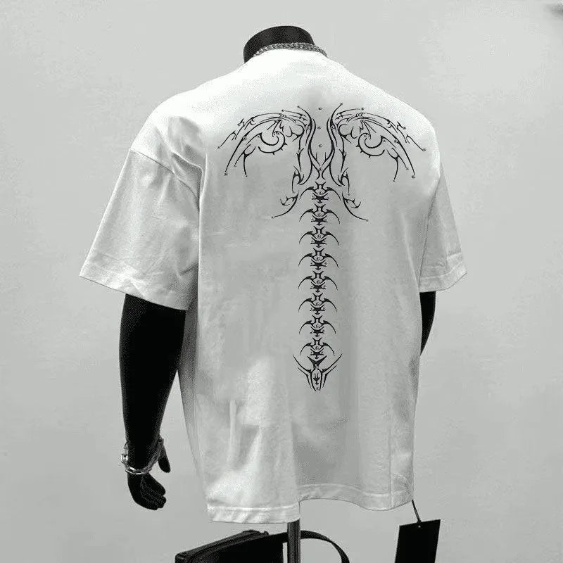 Men's black and white loose-fit pure cotton short sleeve casual shirt on a hanger.
