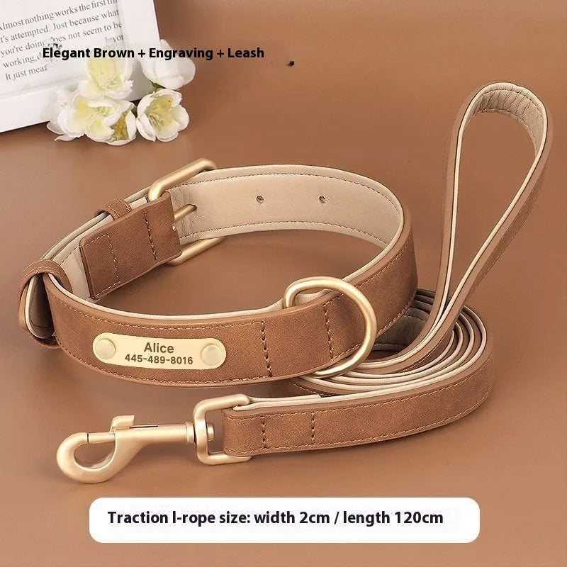 Double-layer mohair dog collar and matching lead set in rose red, shown with size options for small to extra-large dogs.