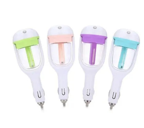 Portable car humidifier and air freshener diffuser with adjustable nozzle for vehicle use