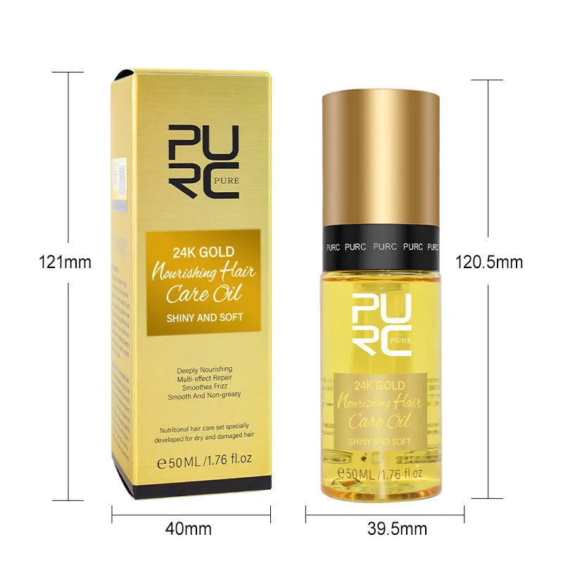 50ml bottle of yellow curly hair repair essential oil for split ends and scalp care