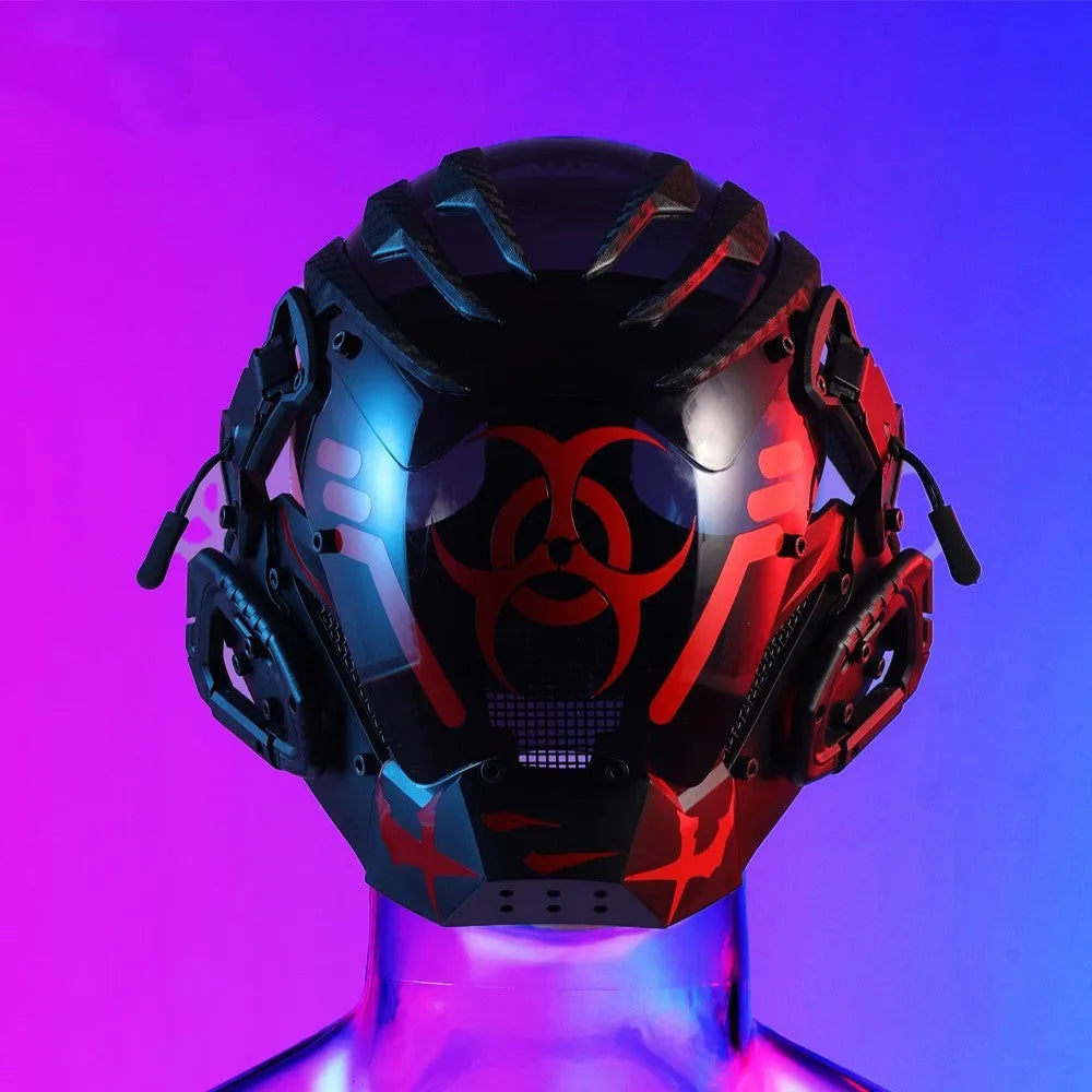 Black full face bioweapon prop mask showing complete helmet coverage