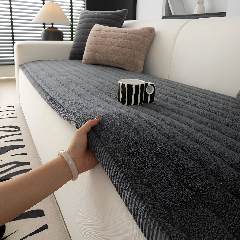 Lambswool thickened non-slip plush sofa cushion in solid colour, available in 70x150cm size