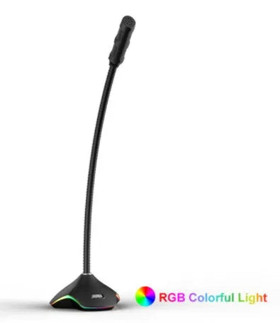Black wired condenser microphone with 3.5mm jack and desktop stand