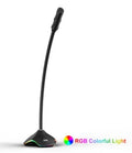 Black wired condenser microphone with 3.5mm jack and desktop stand