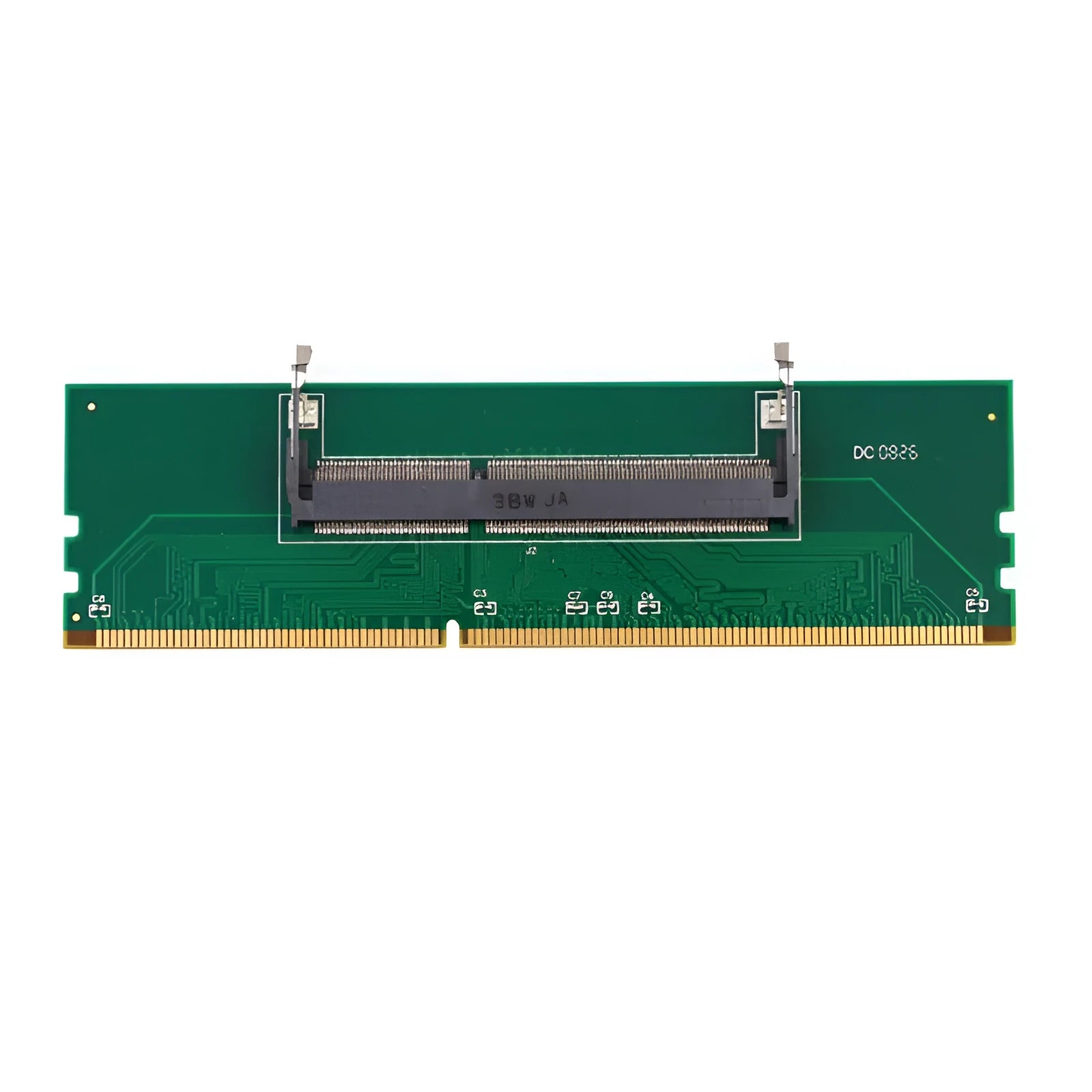 DDR4 laptop to desktop memory adapter card showing SODIMM and DIMM connectors.
