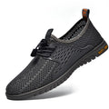 Men's breathable casual summer shoes in black mesh with rubber sole and elastic band