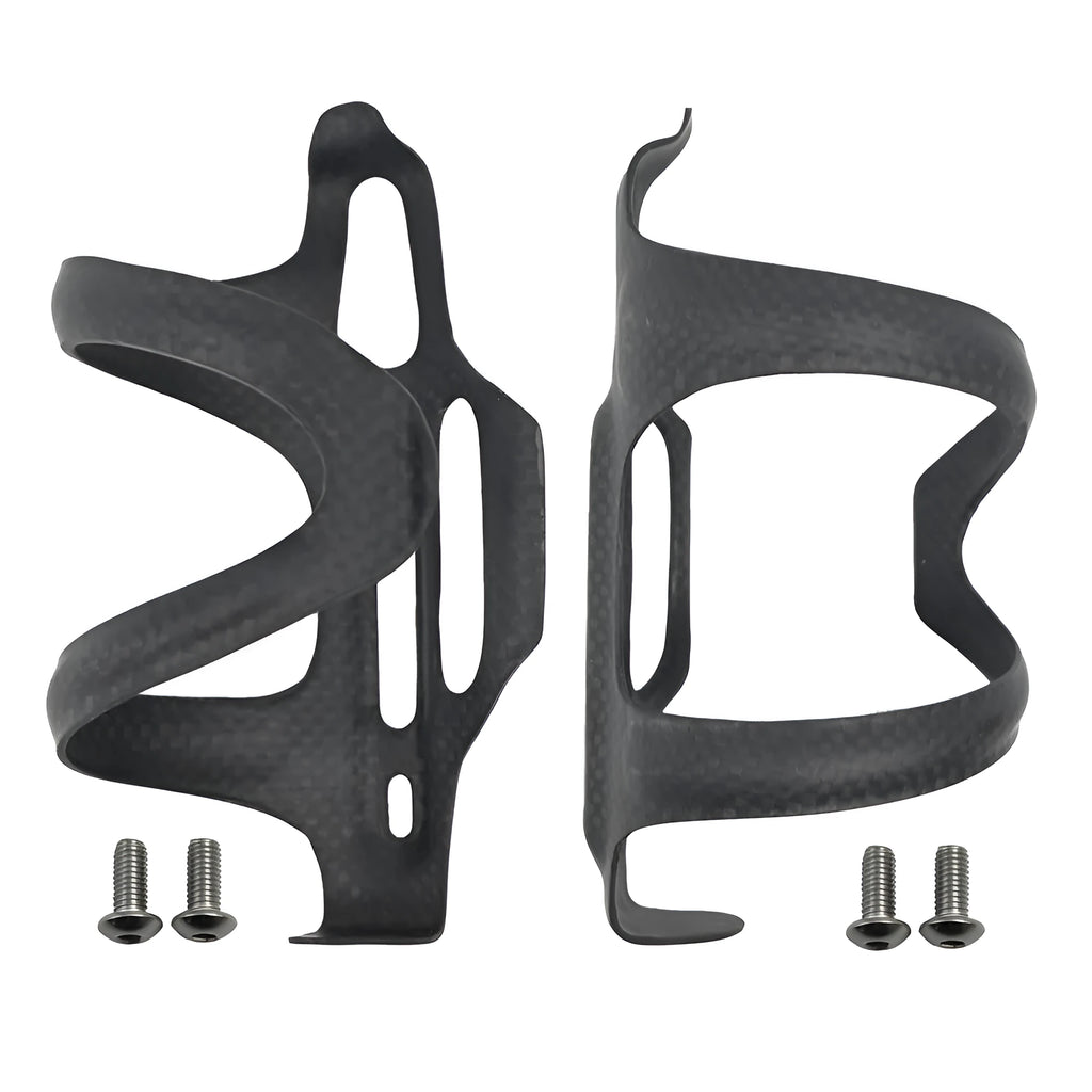 Black all-carbon fibre bicycle water bottle cage for road and mountain bikes