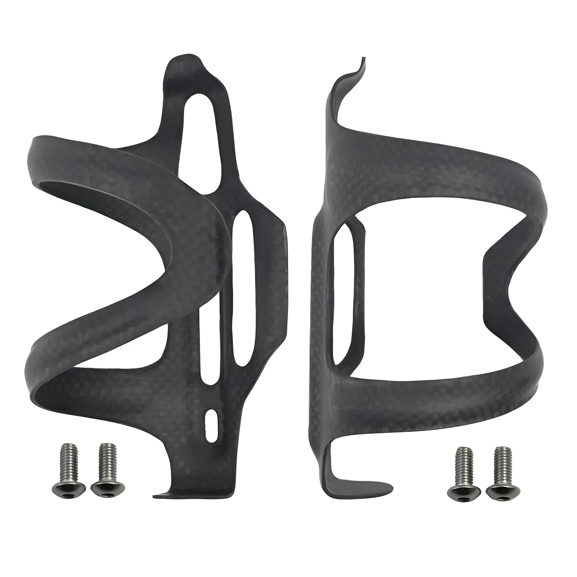 Black all-carbon fibre bicycle water bottle cage for road and mountain bikes