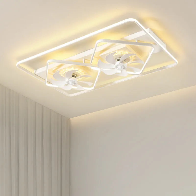 Modern ceiling fan lamp with light, 1100x700mm with plastic blades and acrylic lampshade