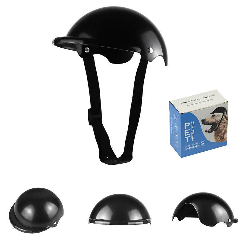 Small S size plastic pet helmet for dogs and cats in black, green, pink, or yellow.