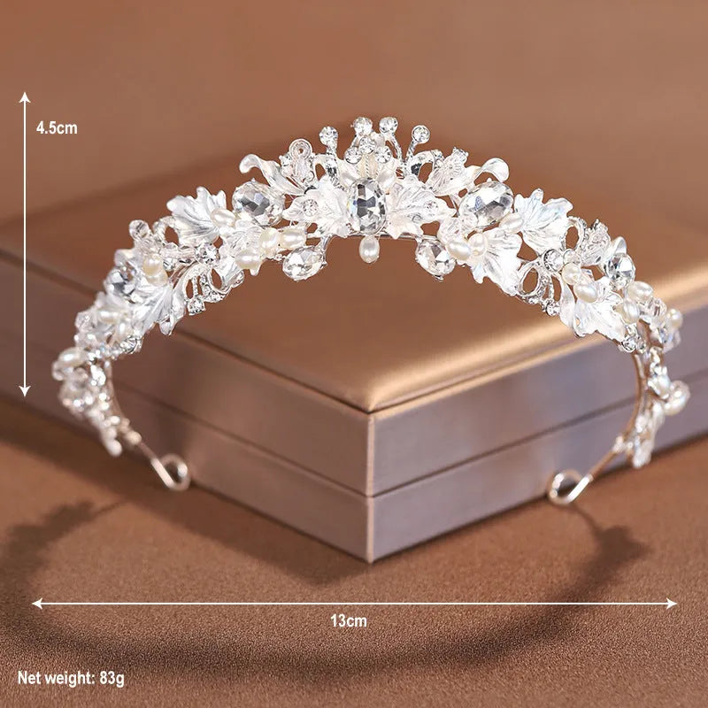 Pearl crown headdress with electroplated alloy construction in gold or silver colour