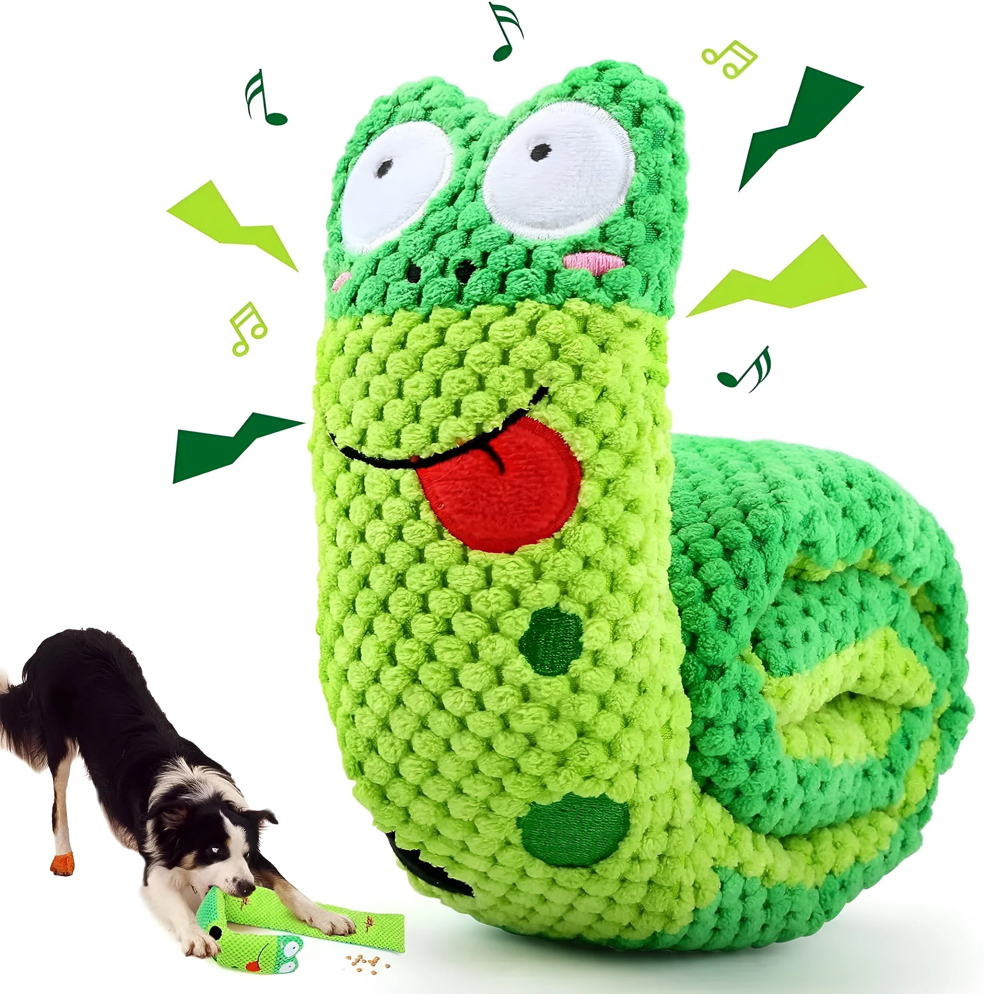 Reversible dog puzzle toy showing snail and stick configurations with hidden food holes
