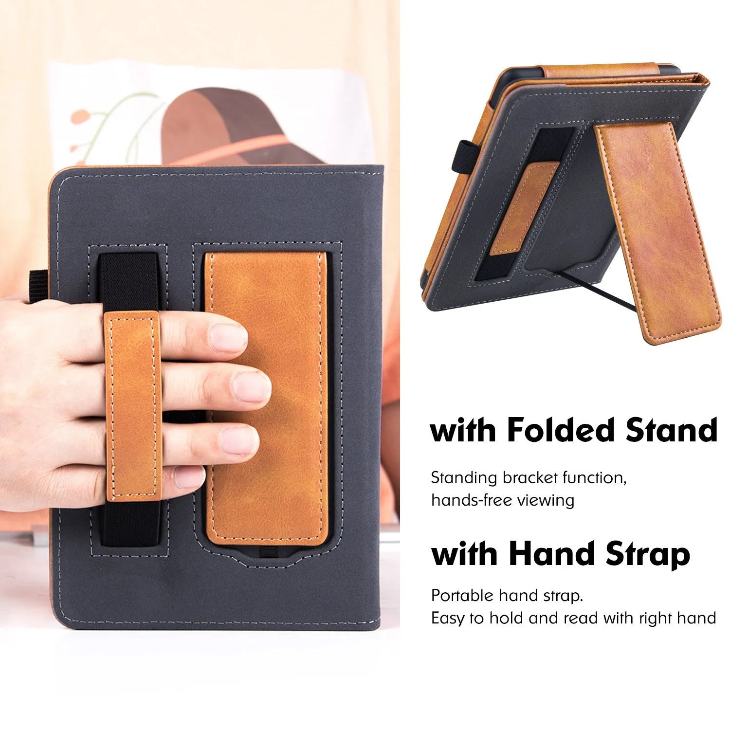 Kindle Paperwhite 5 leather case with integrated wrist strap bracket in multiple colour options