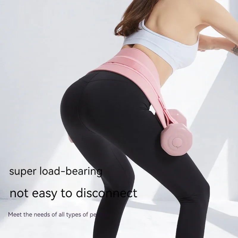 Black and pink hip bridge training belt for dumbbell and barbell exercises with lumbar support