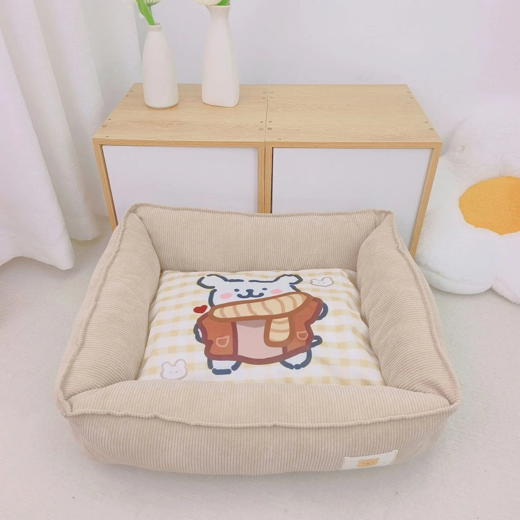 Cotton fabric dog nest in light blue, filled with PP cotton, shown in a 50x40cm size.