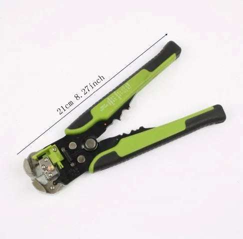 Yellow automatic wire stripper crimping plier tool with adjustment screw for 10-24 AWG cables