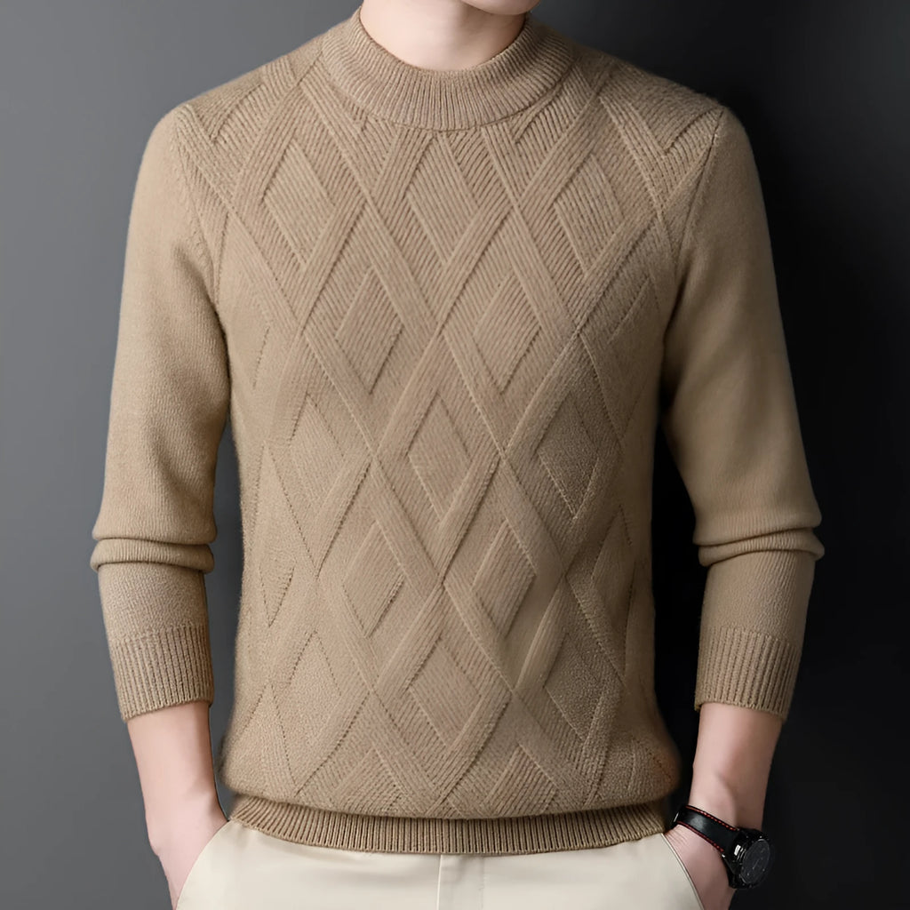 Men's winter thicken thermal wool sweater with diamond jacquard craft in multiple colour options
