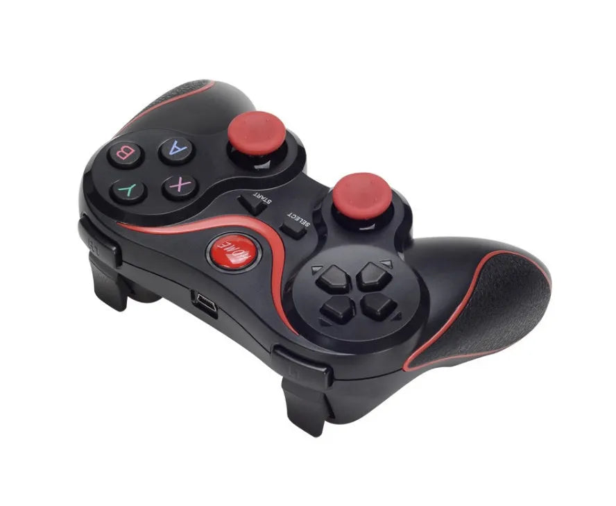 Upgraded black X3 Bluetooth wireless game controller for Android phones with attached phone clip.