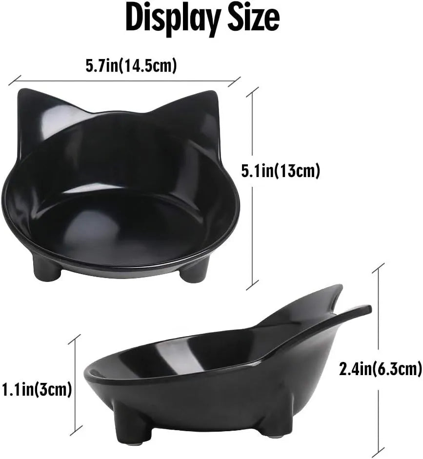 Shallow non-slip cat food bowl with anti-skid rubber base in black colour