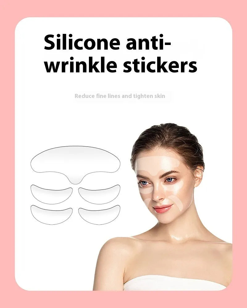 5 silicone anti-wrinkle facial stickers for forehead, eye areas and smile lines