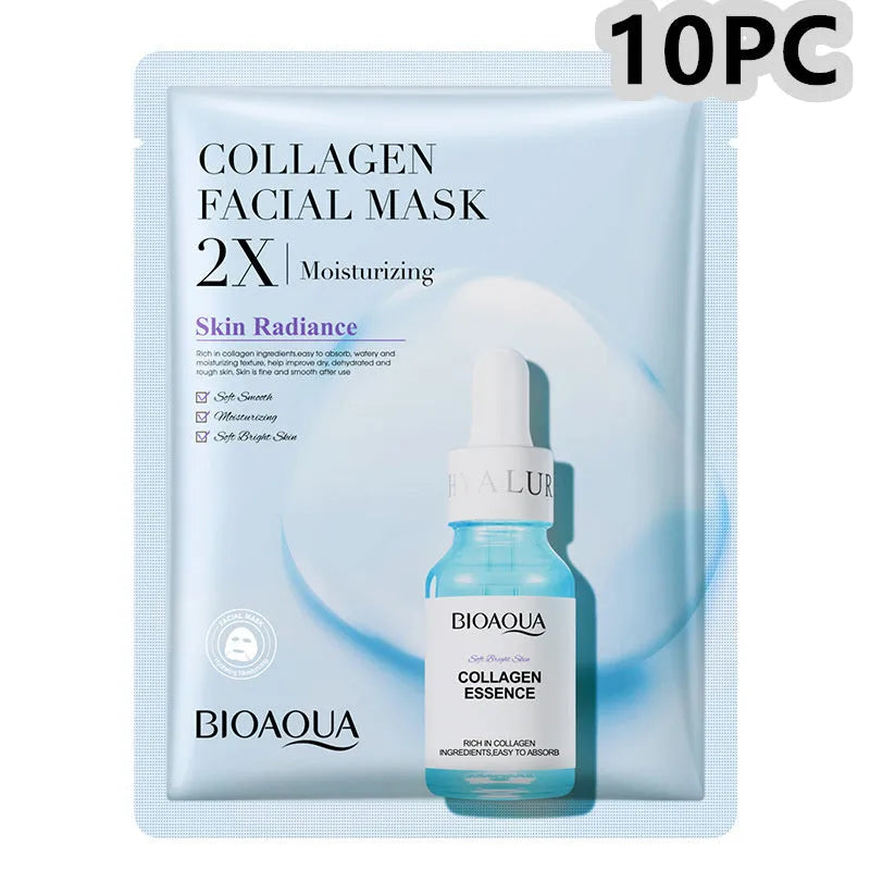 Collagen and hyaluronic acid facial sheet mask in 30g gel format with Vitamin C and Centella Asiatica options