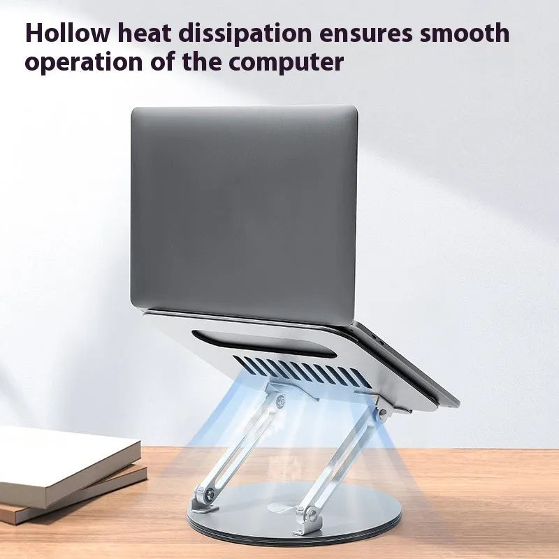 Silver aluminium alloy laptop stand with foldable rotatable design