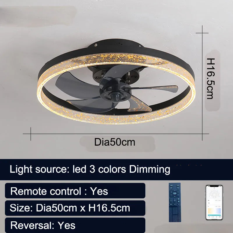 Nordic style ceiling fan lamp with LED lighting and 50cm blades in multiple colour options