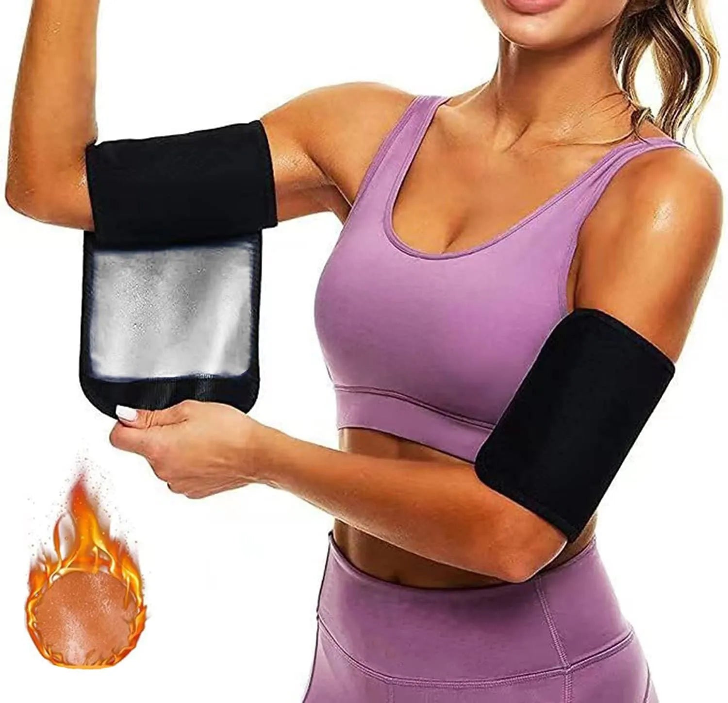 Blue and silver sports arm band sweatband shown with size tags for S/M, L/XL, XXL/3XL, and 4XL/5XL.