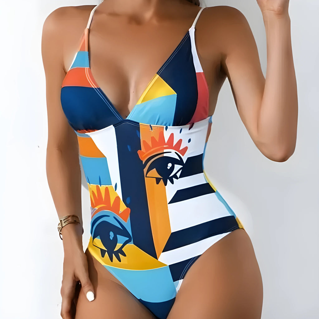 Plus size women's backless one-piece swimsuit in polyester spandex blend with high elasticity