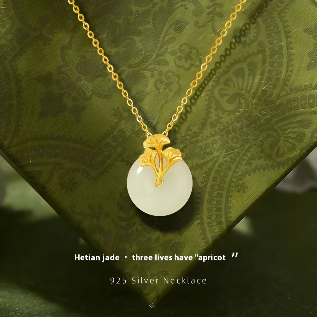 Gold 925 silver ginkgo leaf pendant necklace with peace buckle on adjustable 41-50cm cross chain