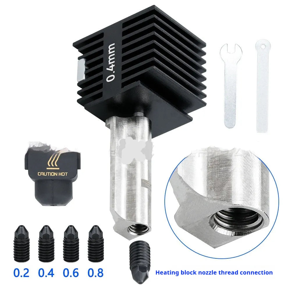 Bambu Lab A1 Mini hot end nozzle assembly set with four hardened steel nozzles and black silicone sleeves