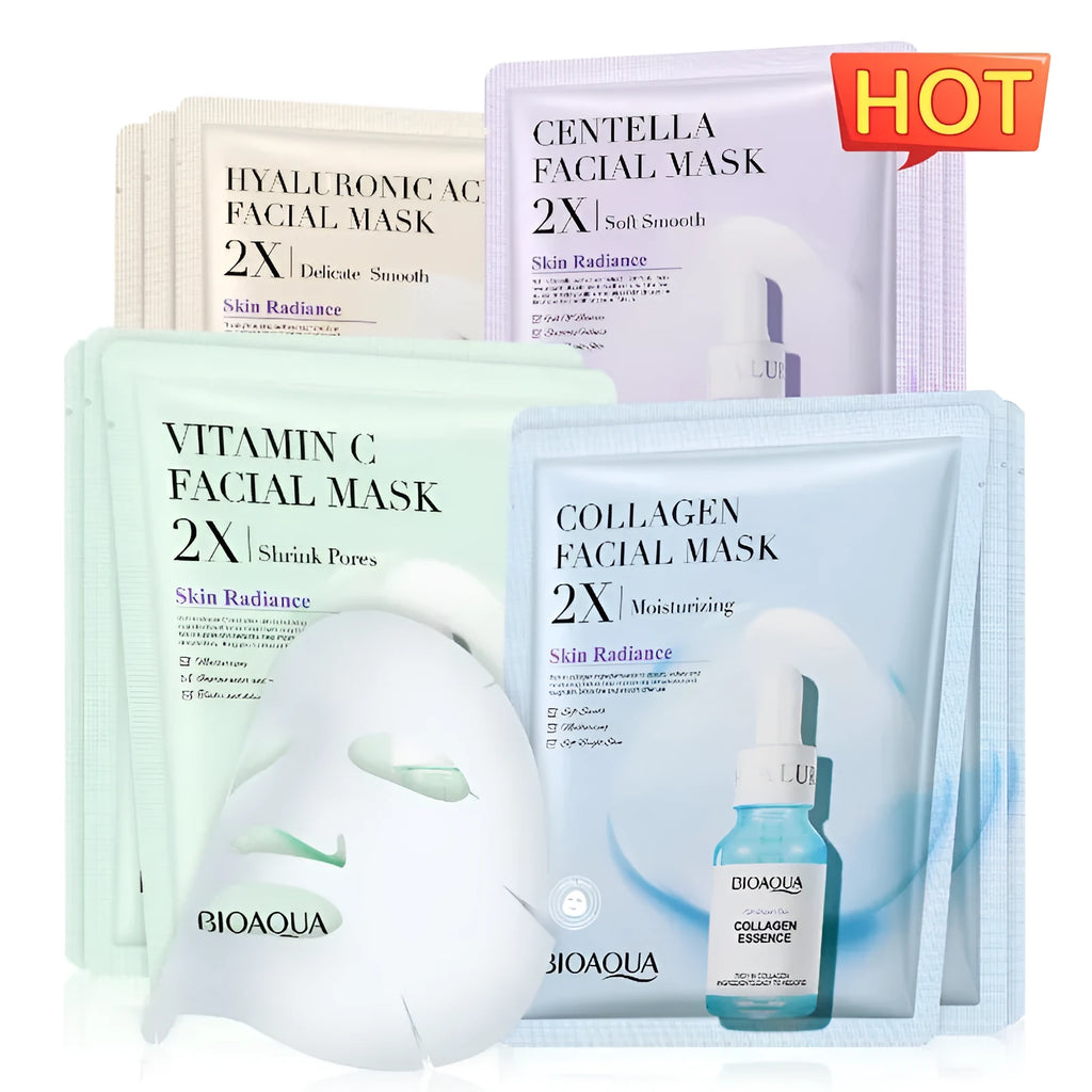 Collagen and hyaluronic acid facial sheet mask in 30g gel format with Vitamin C and Centella Asiatica options