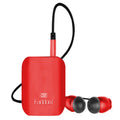 Bluetooth lavalier headphones with audio receiver showing colour options and lavalier clip design