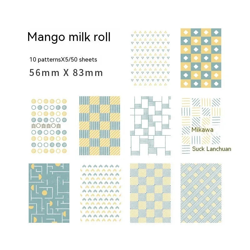Dessert Supply Series retro collage note paper set showing ten different pastel colours on 56x83mm sheets